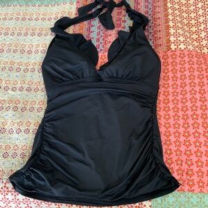 Ralph Lauren Black Ruffles V-Neck Tankini Top
